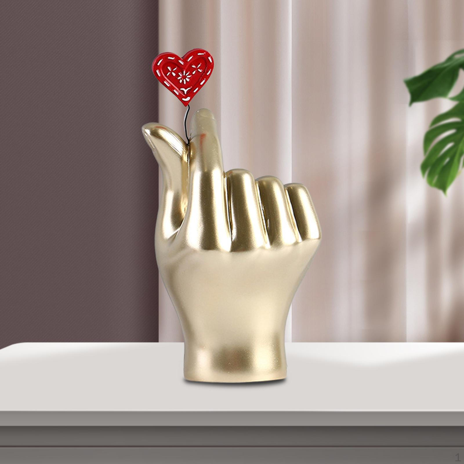 

Creative Heart Finger Gesture Statue Figurine Love Hand Sculpture Figure for Living Room Aureate