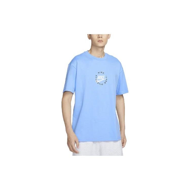 Nike Sportswear Logo Print Character Pattern Ribbed Crew Neck Short Sleeve T-Shirt Men Tops Sky-Blue FN7224-412