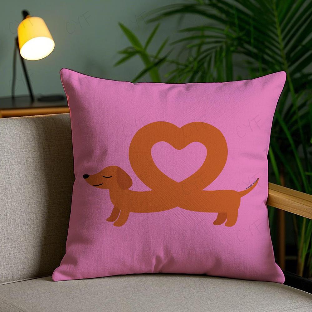 Sausage Dog Dachshund Cute Pillow Case Anti-Dustmite Pillowcase Invisible Zipper Silky Short Plush Sofa Cushion Cover