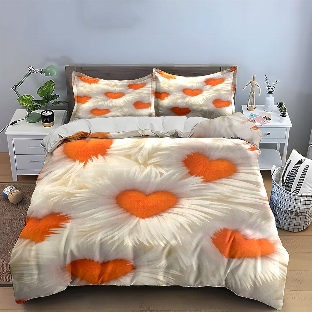 Fluffy Heart Decor Set Soft Skin-Friendly Bedding Set Includes 1 Duvet Cover And 2 Pillowcase, Gift