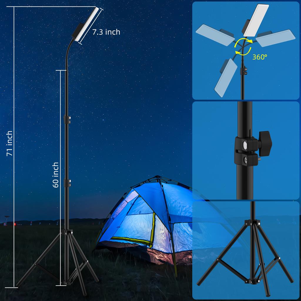 Portable Camping Light LED Work Lamp with Stand 360 Degree Rotatable Waterproof Campsite Light Support 3 Color Temperature