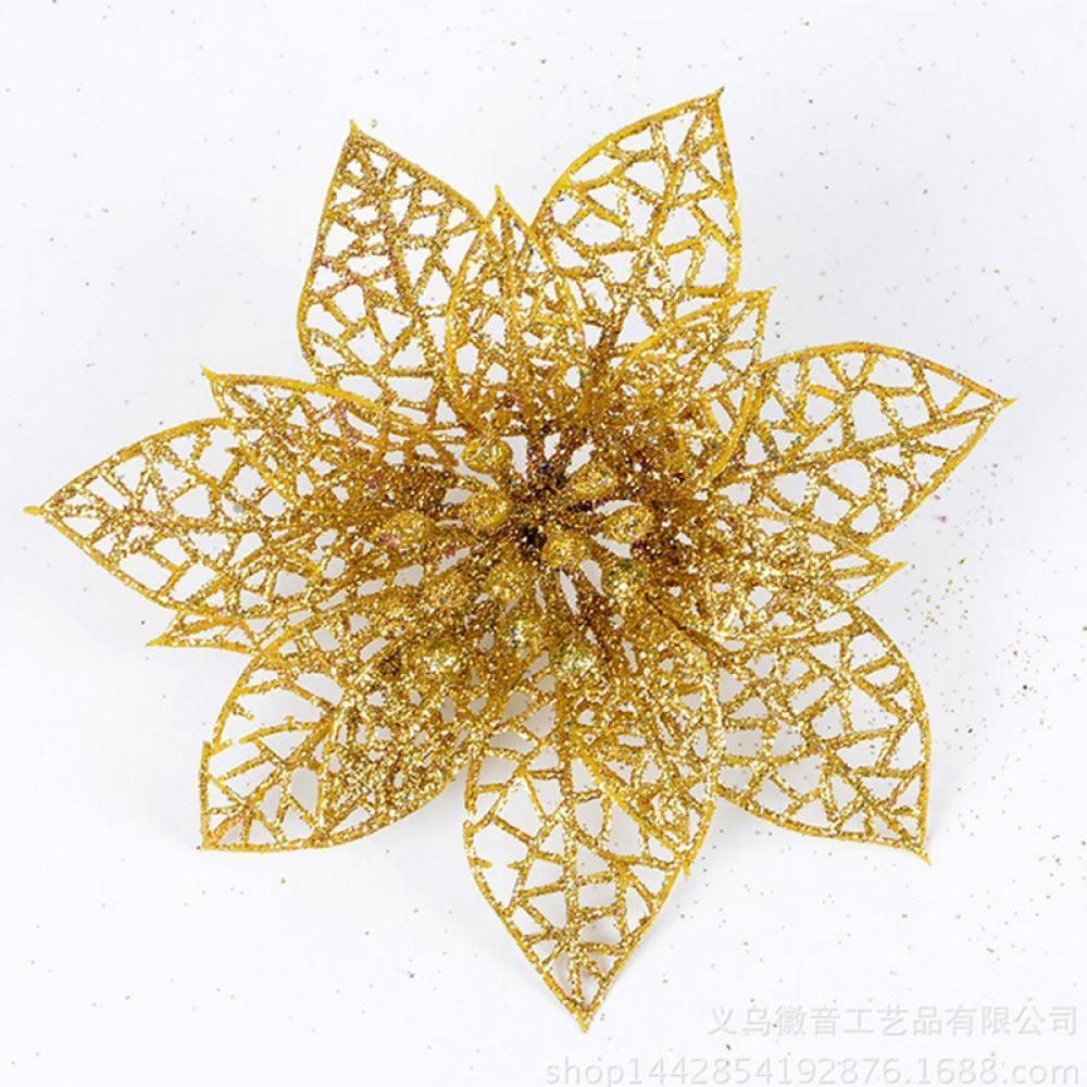 Xmas Tree Decoration Sticky Texture Glitter Fake Flower Christmas Gift 10cm For Home Decoration Garden Decor Christmas Party