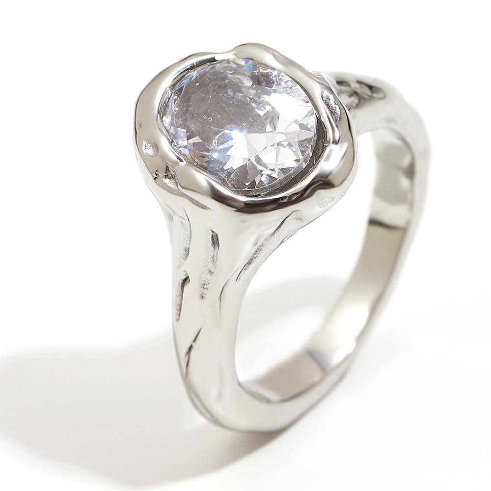 Elegant Zirconia Ring Irregular Shape Stainless Steel Ring Shiny Statement Ring  Daily Wear