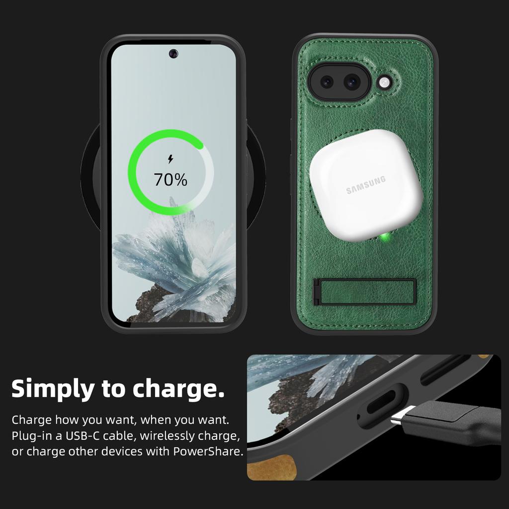 For Google Pixel 9a Magnetic Case Kickstand Leather Phone Back Cover