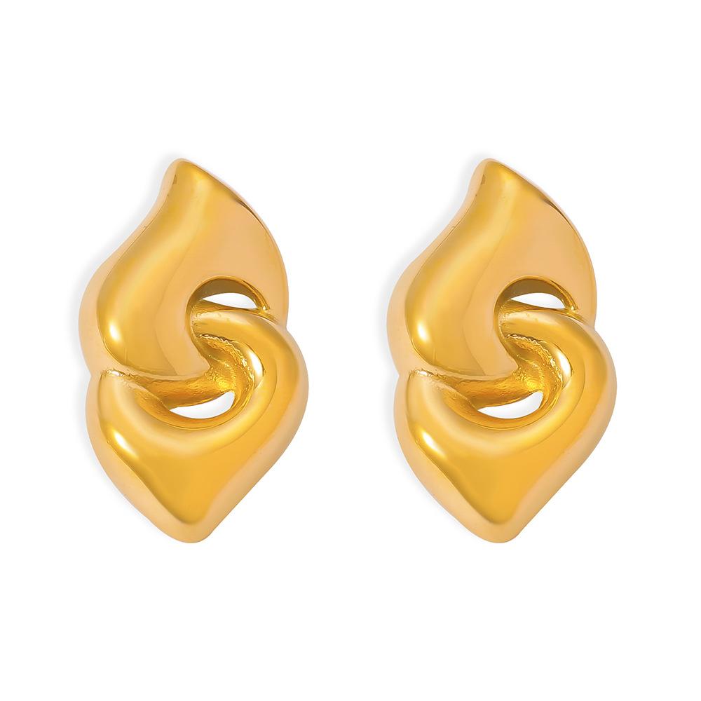 Style Simple Personality Peach Heart Double Ring Buckle Love Earrings Fashionable Retro 18K Gold-Plated Titanium Steel Stud Earrings
