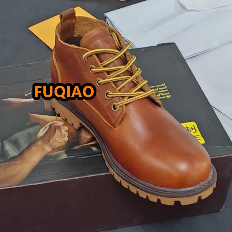 Botas Elevatórias de Inverno Tamanho Grande Feitas à Mão para Homens Couro Genuíno Confortáveis Botins de Amarrar Aumento de Altura Botas de Motociclista