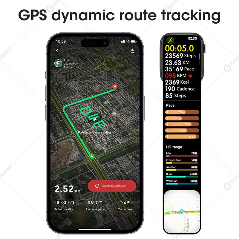 Relógio Inteligente W59 Masculino Feminino 47mm ECG GPS Smartwatch 2,2 Polegadas 105 Relógio Esportivo Série 8 W58 Atualizado para Android iOS com Trava de Pulseira