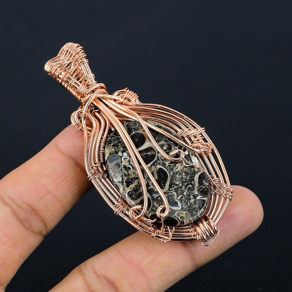 Turitella Fossil Pendant, Handmade Gemstone Pendant, 999 Copper Wire Wrapped Pendant Antique Jewelry, For Engagement Gift