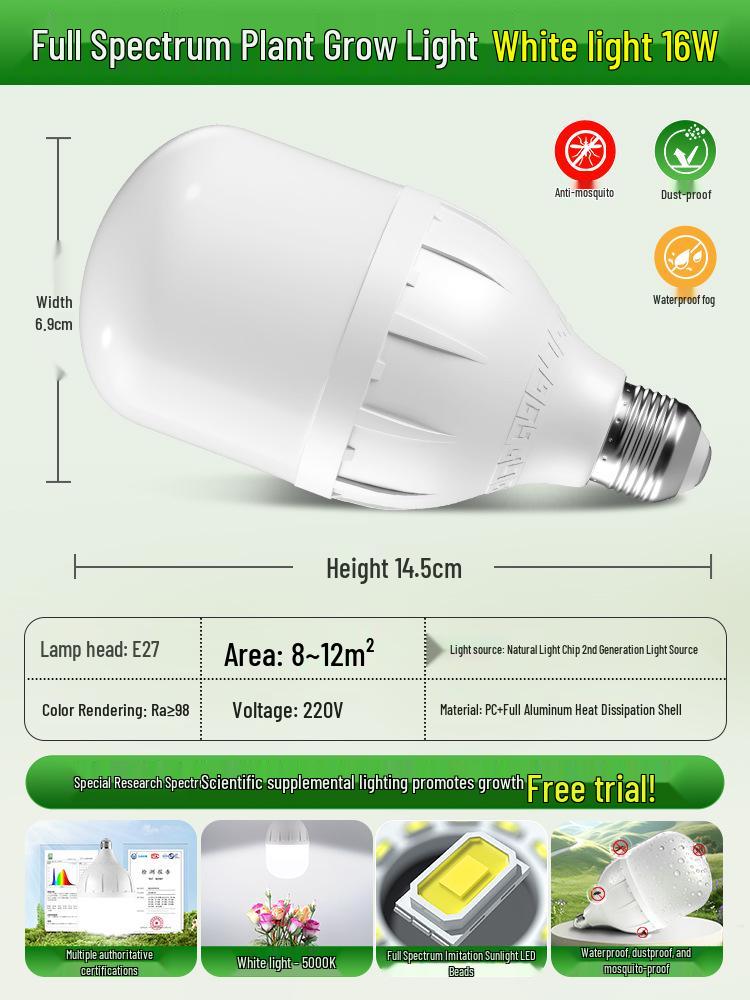 Full Spectrum LED Grow Light Bulb for Indoor Plants, E27 Base, Sunlight Imitation.