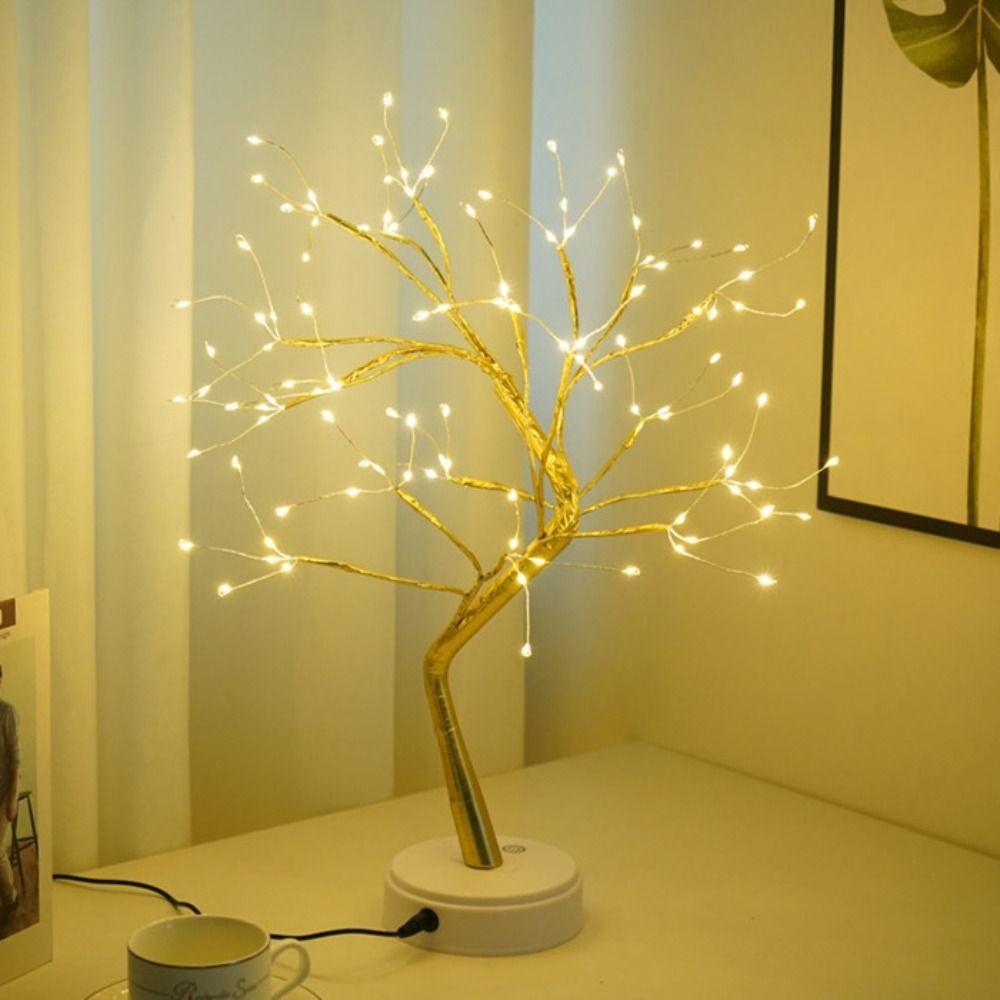 USB Powered Bonsai Tree Night Light Artificial Atmosphere Light Pearl Tree Lamp Bedside Office