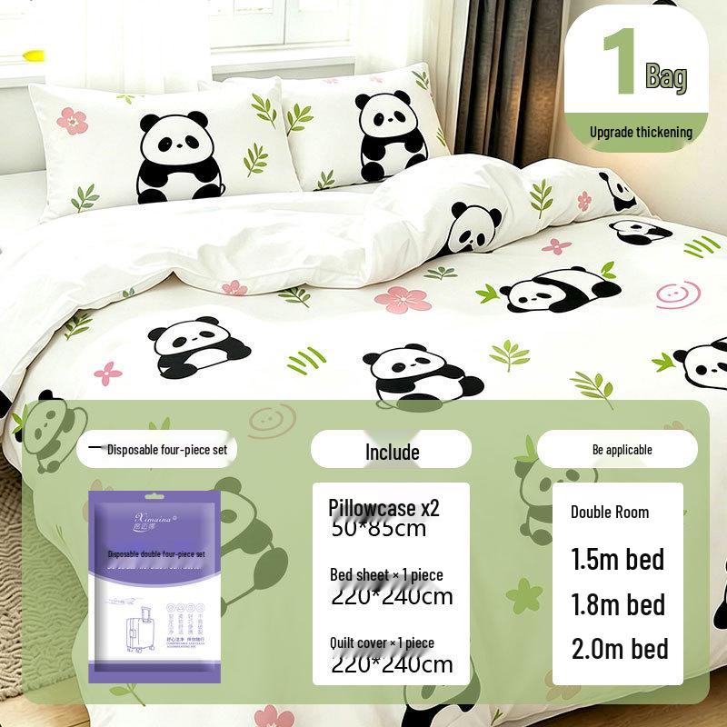 Purple Disposable 4-Piece Non-Woven Bedding Set: Bed Sheet & Duvet Cover for Hotel or Travel. Ideal for Comfortable, Naked Sleeping.