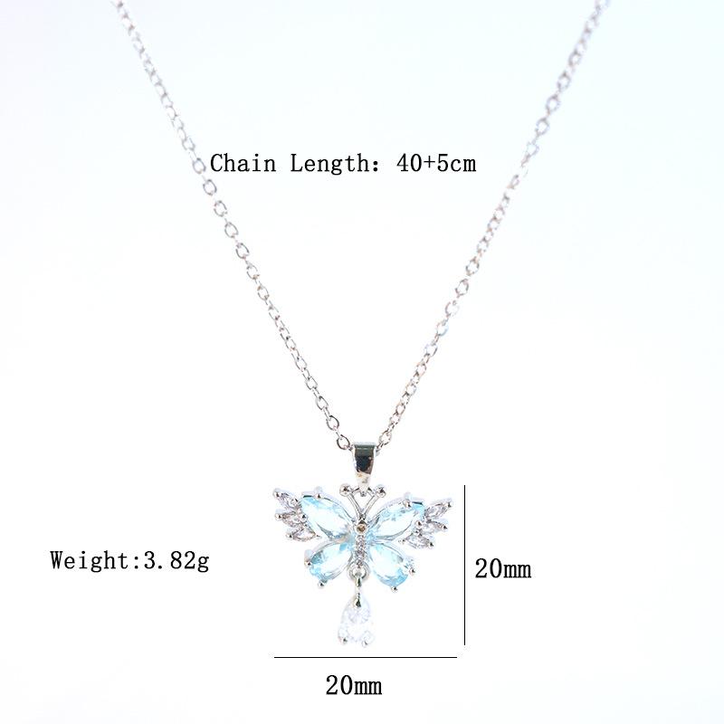 Blue Crystal Zircon Tassel Butterfly Choker Necklace Translucent Versatile Delicate Fresh Fairy