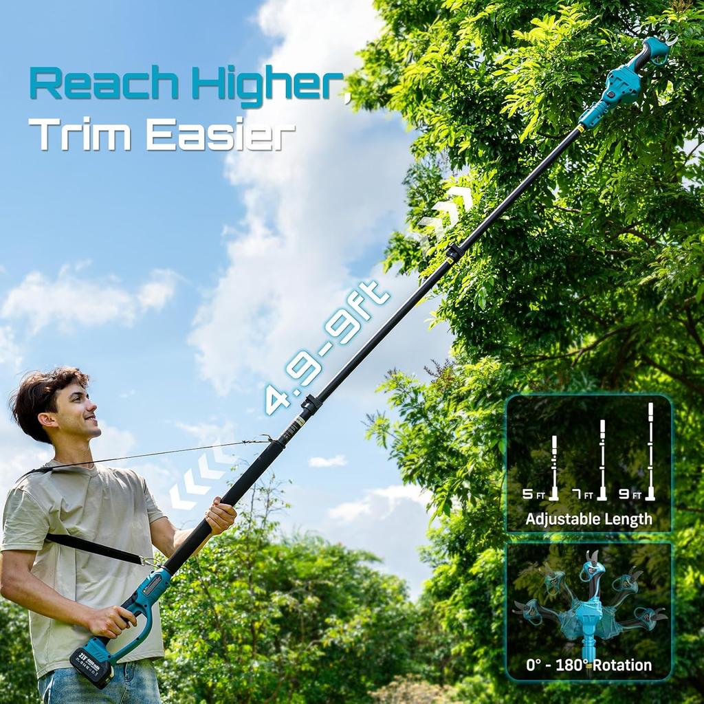 Seesii 2-in-1 33mm Brushless Electric Scissors w/4.9-9FT Telescopic Pole Cordless Pruning Garden Care for Makita 18V Battery Pin
