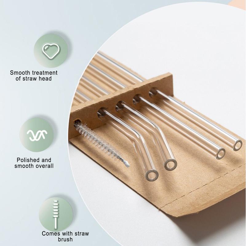 5Pcs Heat Resistant High Borosilicate Glass Straws with Brush Transparent Juice Smoothies, Milkshakes, Tea Glass Straw Reusable