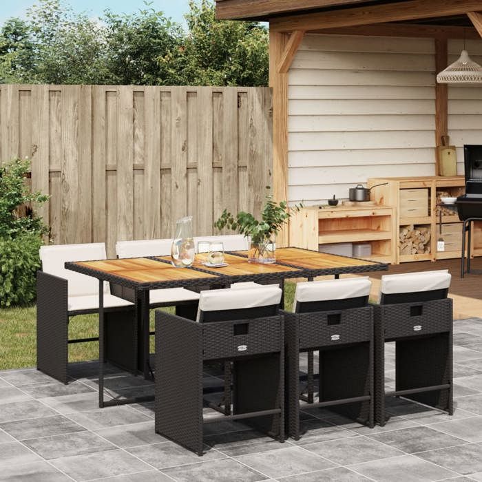 VidaXL Ensemble à manger de jardin coussins 7pcs Noir Résine tressée 3277862