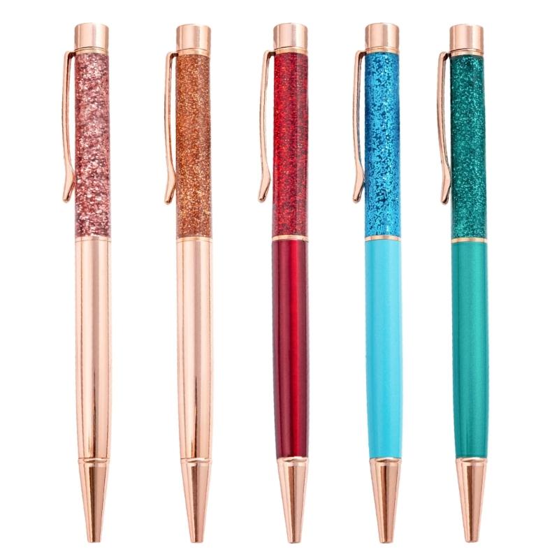 5Pcs Sequins Drift Sand Ballpoint Pens Refillable Metal Ballpoint Pens 1.0MM Tip for Daily Writing and Note Taking