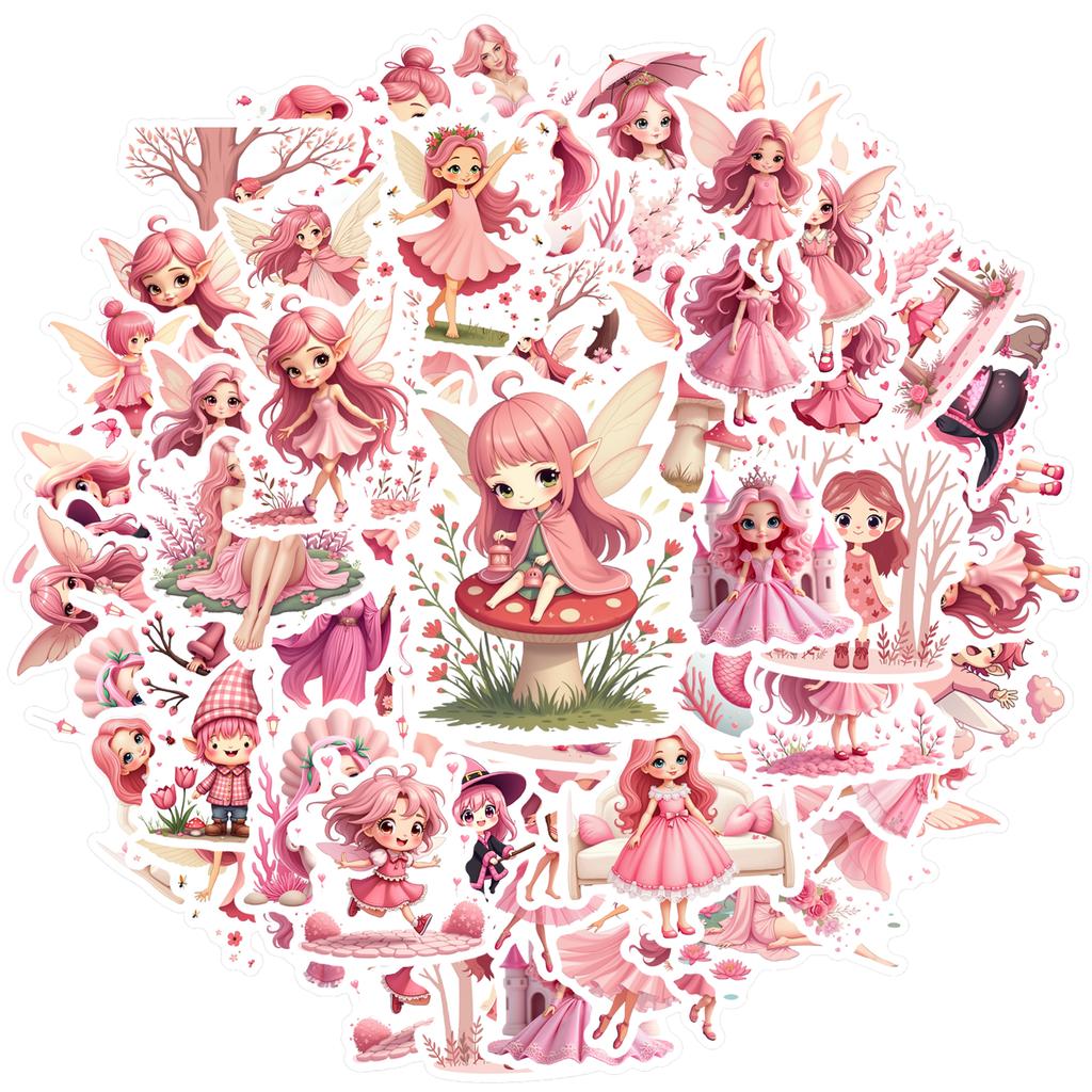 35-100pcs Pink Fairy Stickers Kawaii Decals Diy Phone Luggage Guitar Car Cartoon Graffiti Sticker Stationery Stickers