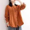 Cotton Linen Shirt Literary and Retro Style Women's Loose Round Neck Shirt Casual Thin Coat Close-up Sleeve Top Spring and Autumn
