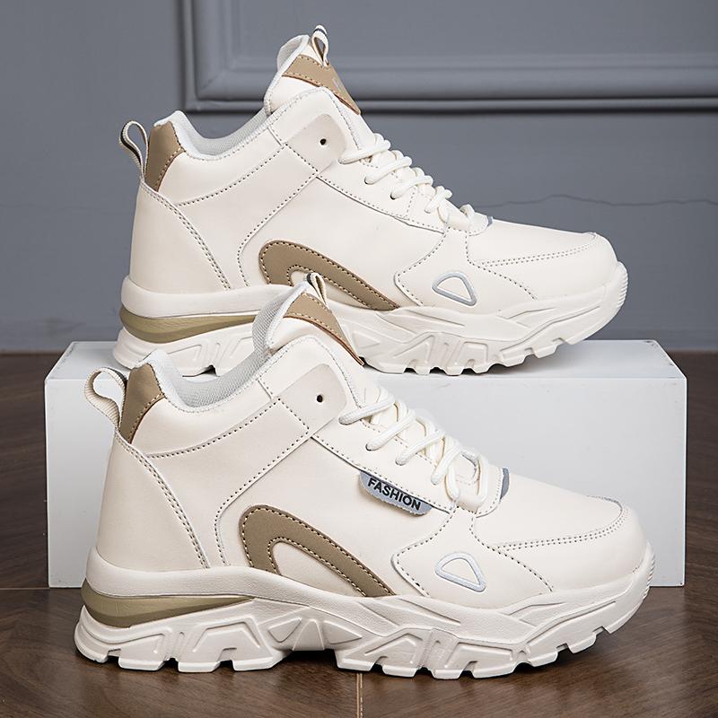 Four Season Model with Thick Bottom and Increased Height Women's Shoes Sports Casual Shoes Large Size Microfiber Leather Waterproof Sports Shoes