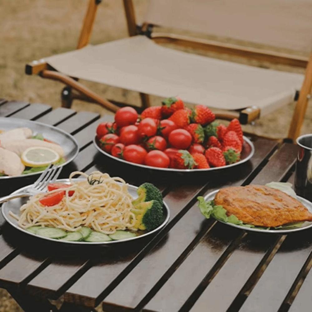 Portable Reusable Picnic Dinner Plate 14/17/20/23/26cm Round Shape Dining Tray Stainless Steel Stackable Dessert Plate Picnic