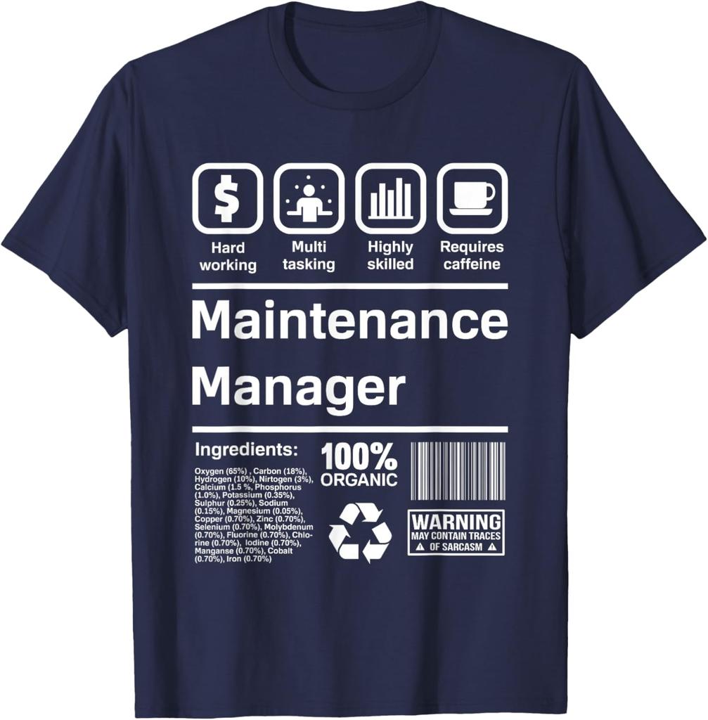 Maintenance Manager Funny Gift Graphic Tee Hard Working Multi Tasking Requires Caffeine T-Shirt