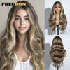 FREEDOM Synthetic Lace Front Wigs For Women 26 Inches Body Wave Wig Ombre Brown Blonde Lace Wig Synthetic Highlight Cosplay Wig