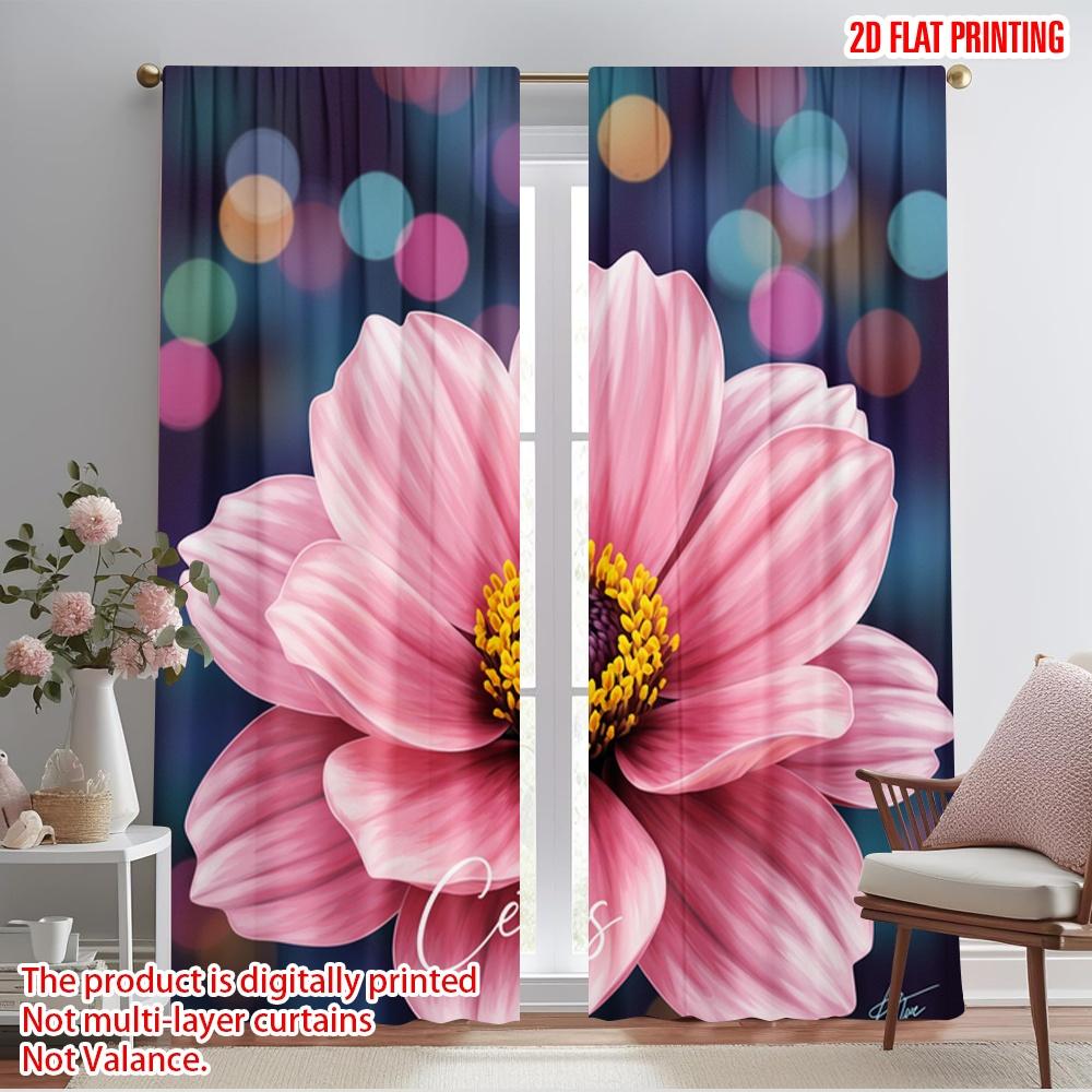 

2pcs 2D flat printing Scene Curtain Pink Flower Bloom Polyester Without Electricity All Season Party & Holiday Decor Use for 52.50×116.00 CM 2pcs