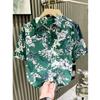 Men Clothing Summer Trendy Floral Print Hawaii Holiday Beach Shirt Casual Lapel Short Sleeve Pocket Loose Tops Camisa Masculina