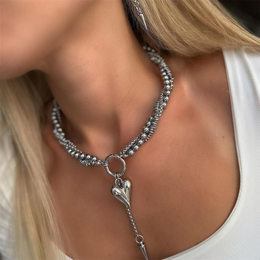 Модное Винтажное Серебристое Геометрическое Бусинное Цепочное Ожерелье Для Женщин Женское Бохо Кисточка Сердце Подвеска Украшения