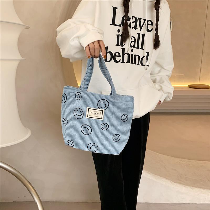 Vintage Corduroy Polka Dot Tote Bag For Women Soft Handle Cute Lunch Bag