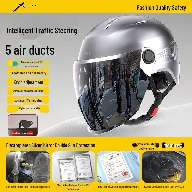 3C Certified Electric Vehicle Half Helmet with Double Visor for Large Head Circumference - All-Season, Unisex