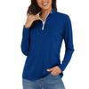 Women's Casual Fashion Solid Color Long Sleeve Zipper Neck Top T-shirt