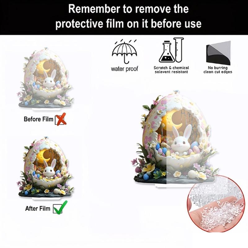 2D Holiday Table top Decoration Acrylic Ornament Features Lovely Rabbit Eggs for Festive Home and Office Display