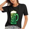 St Patrick Day Beer Mug Ladies Cotton T Shirt, Pure Cotton Highquality Printing, Durable, Casual And Fashionable, Featuring Green Clovers, Beer Bottle