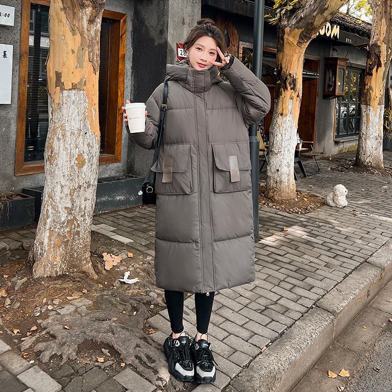 Autumn Winter Thicken Warm Parka Women Casual Solid Color Big Pocket Loose Long Hooded Coat Jackets Outwear