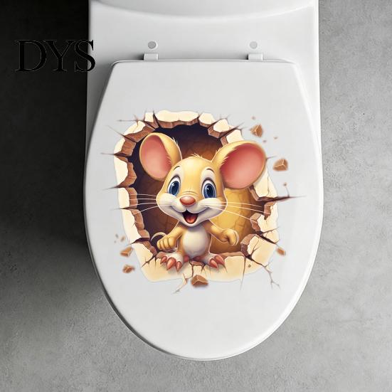 Self Adhesive Mouse Stickers for Toilet 3D Cartoon Sticker, Waterproof PVC Wall Decal, Removable Funny Bathroom Murals Stickers, Lid And Tiles