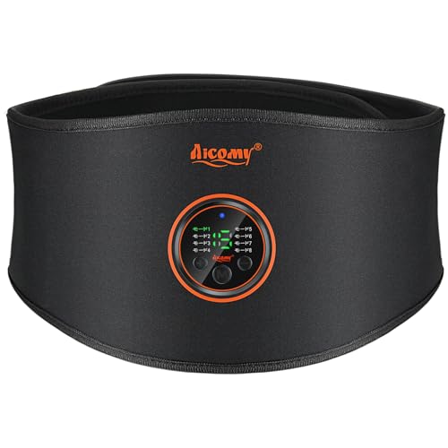 

Aicomy EMS Abdominal Muscle Training Belt, No Gel Sheets Required, 0.3mm Conductive Pad Integrated, Includes Extension Belt (Up to 142cm), USB Chargin
