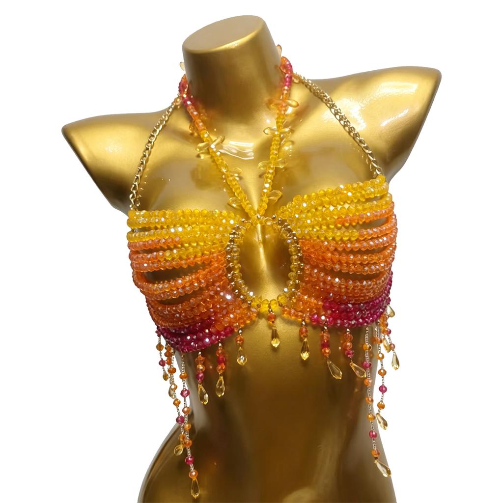 Beaded Body Chain For Women Multi Layer Alloy Jewelry With Glass Beads Summer Beach Accessory
