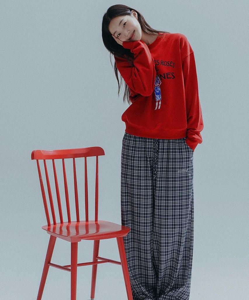 ANNEHEARTS Glen Check Wide Easy Pants_Navy