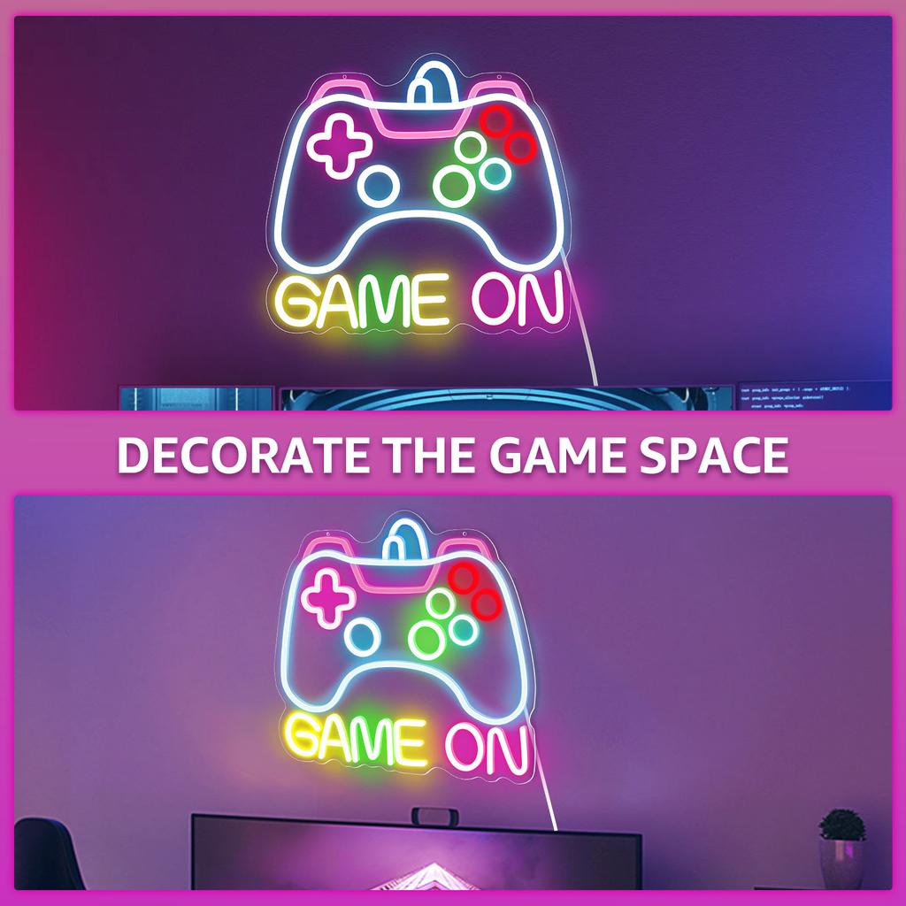 Dimmable Game On Neon Sign with 10 Brightness Levels USB Powered Neon Controller Sign Game Room Decor for Teenage Boys Kids