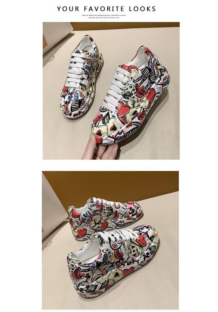 Women's Trendy 2024 Summer Autumn Graffiti Print Dad Shoes - Colorful, Large Size Casual Sneakers