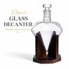 Diamond Shape Glass Decanter with Wooden Stand, Whiskey Liquor Bottle with Glass Stopper for Home Bar Decor