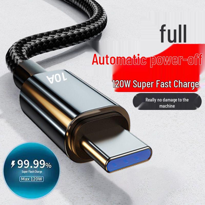 120W 10A Super Fast Charge Braided Type-C Data Cable for Huawei Honor