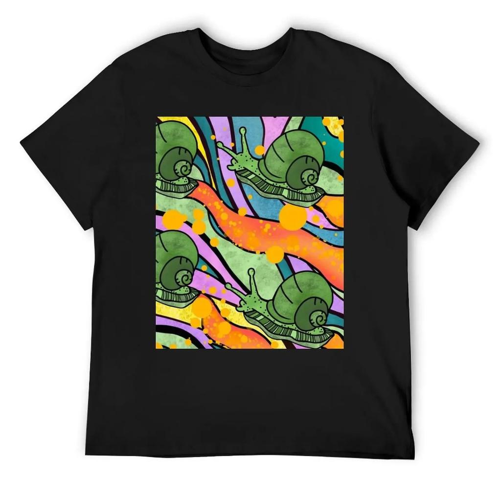 Groovy Snail Pattern T-Shirt oversizeds aesthetic clothes heavyweights mens big and tall t shirts