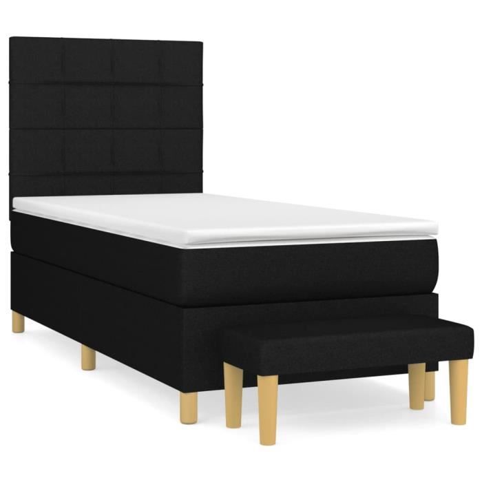 3137127 vidaXL Lit à sommier tapissier avec matelas Noir 90x200 cm Tissu