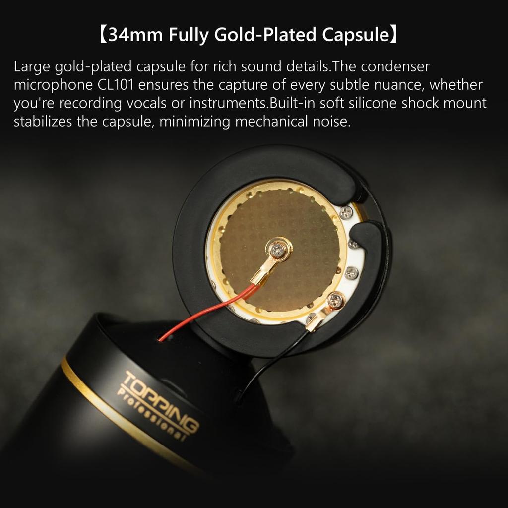 TOPPING Professional CL101 Studio Condenser Microphone, Gaming, XLR, Unidirectional, Shock Mount, Windscreen, Pop Filter, for Video Streaming, Home