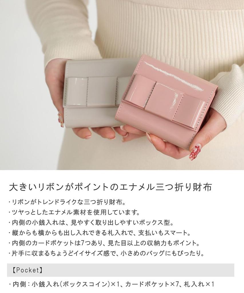 Altro Rose Pink Ribbon Tri-fold Wallet, Mini Wallet, Small Coin Purse, Card Slots, Bill Compartment, Box Coin Shape, Enamel, Elegant Design, 333229-16