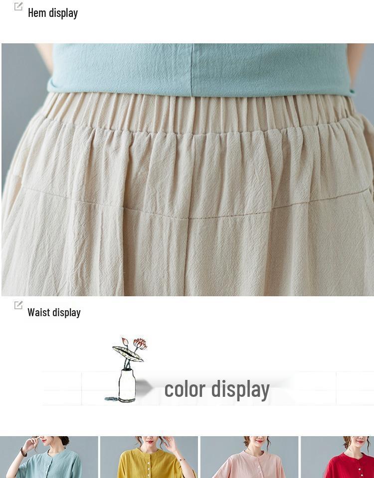 Mom's Trendy Ethnic Cotton Linen Slimming Two-Piece Summer Set