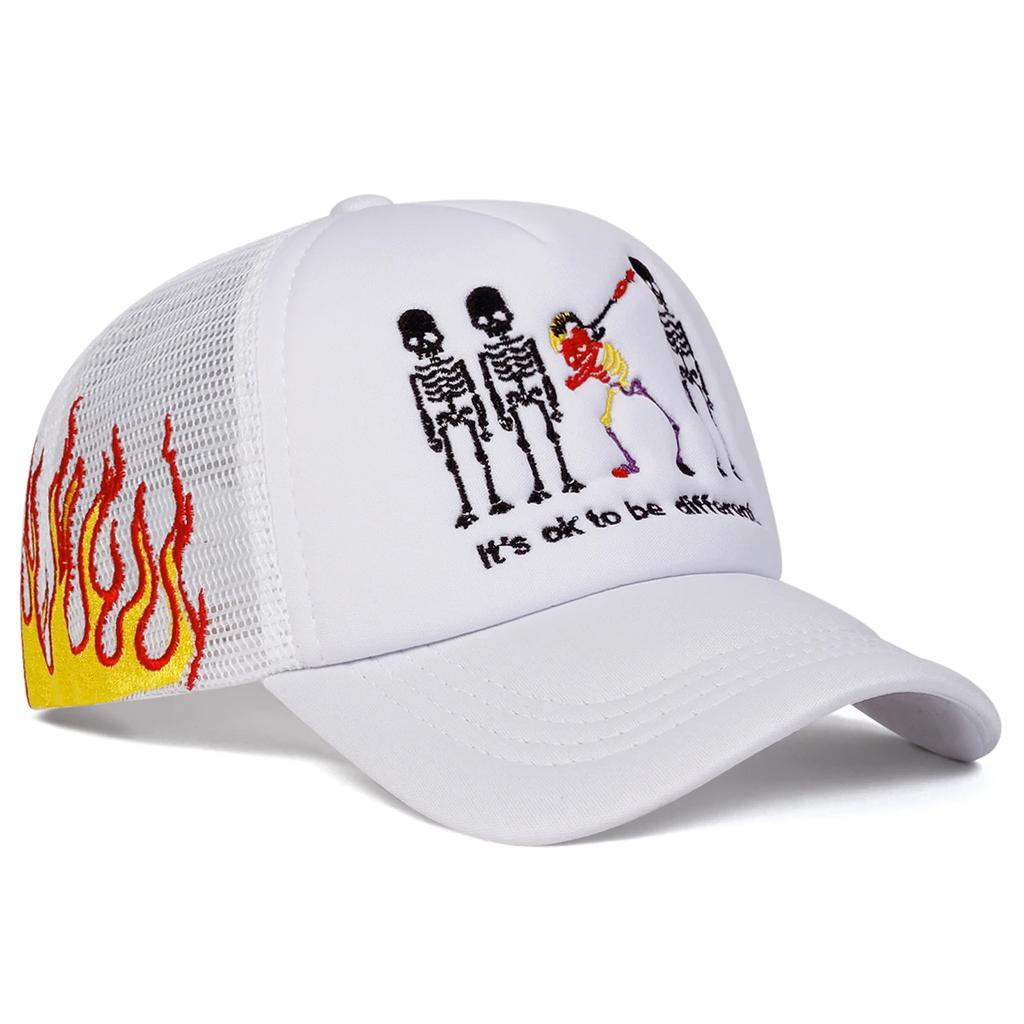 Unisex Skeleton Embroidery Baseball Net Caps Outdoor Adjustable Spring and Summer Casual Sunscreen Hat
