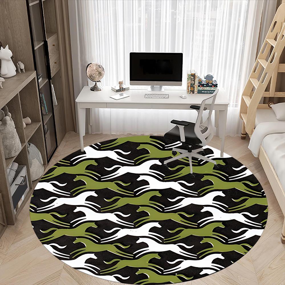 1pc Horse Camouflage Office Round Area Rug, Indoor Mat Suitable For Office, Under Office Chairs Bedroom Living Room Home Decor, Room Deco